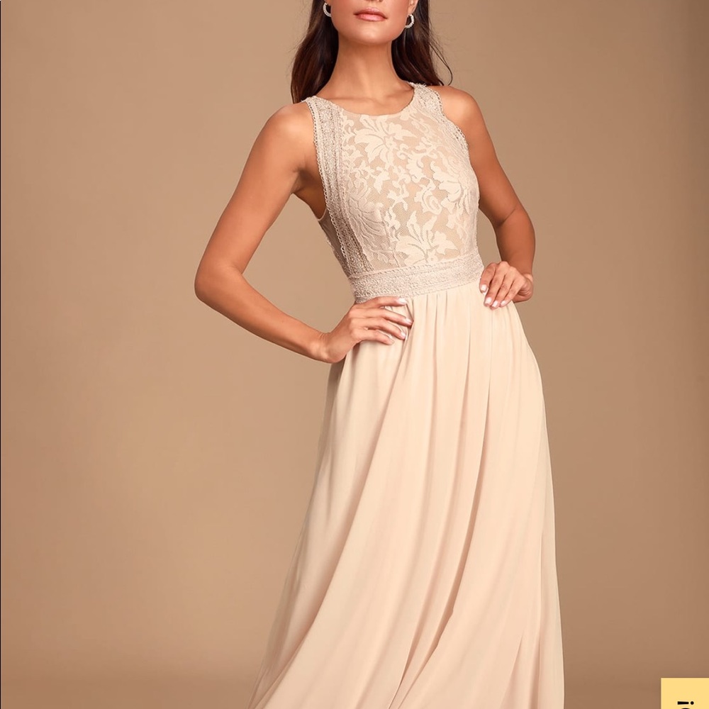 Floor Length Blush Lace Maxi Dress (M)
